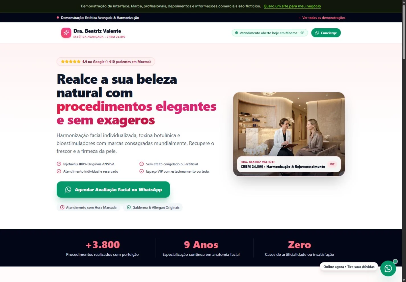 Interface demonstrativa de Estética Avançada