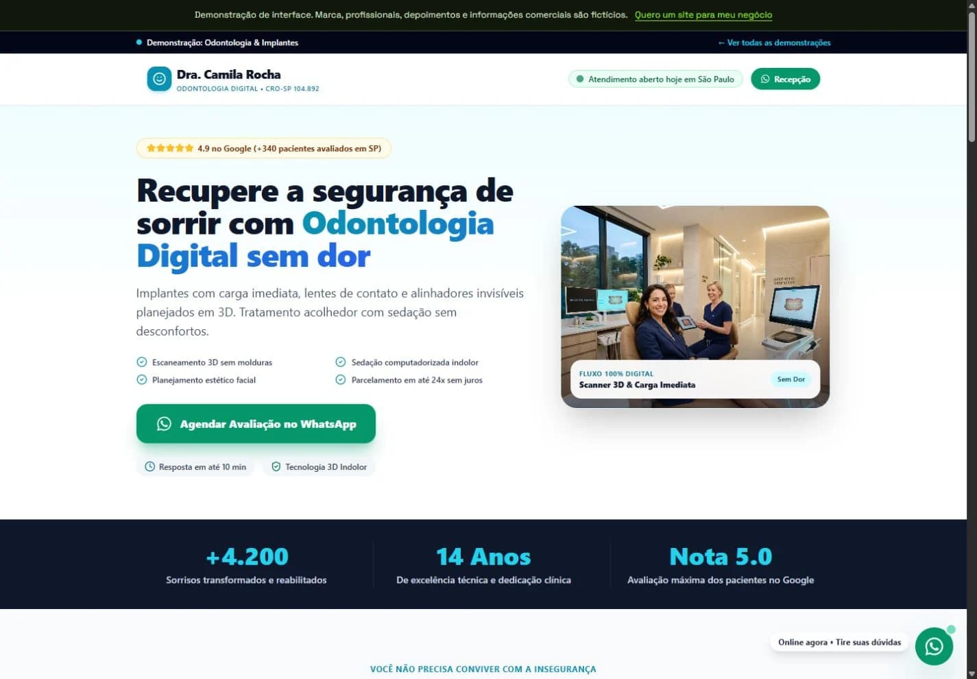 Interface demonstrativa de Odontologia Digital