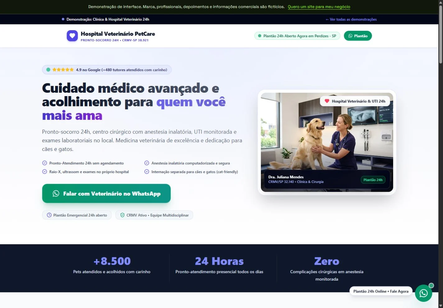 Interface demonstrativa de PetCare